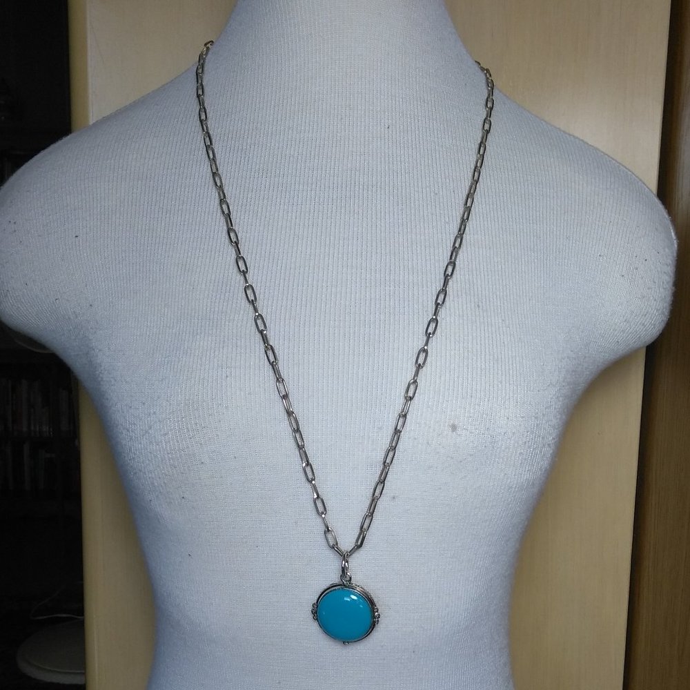 Long Chain Necklace with Blue Stone Pendant